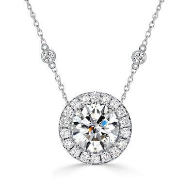 Italo Halo Round Cut Pendant Necklace In Sterling Silver
