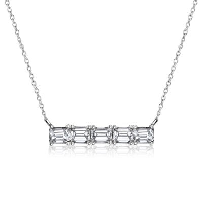 Italo Baguette Cut Necklace In Sterling Silver Bar Necklace