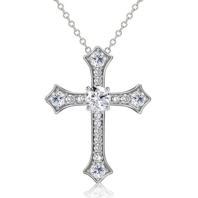 Italo Round Cut White Sapphire Cross Necklace For Women