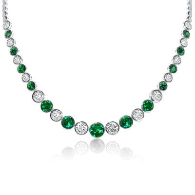 Italo Round Emerald Sapphire Bezel Set Tennis Necklace