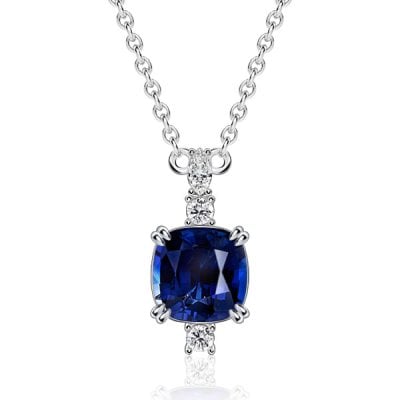 Italo Cushion Cut Blue Sapphire Necklace Pendant Necklace For Women
