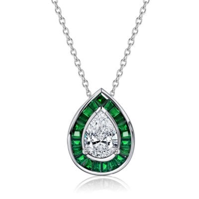 Italo Pear Cut Emerald Sapphire Necklace Halo Pendant Necklace