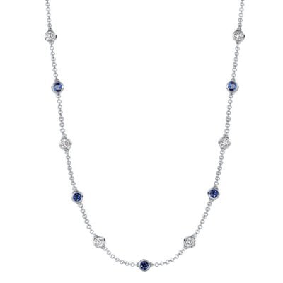 Italo Blue & White Sapphire Bezel Set Tennis Necklace