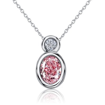 Italo Bezel Set Oval Cut Pink Sapphire Necklace Pendant Necklace