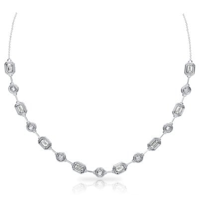 Italo Bezel Set Emerald & Round Cut Tennis Bolo Necklace For Women