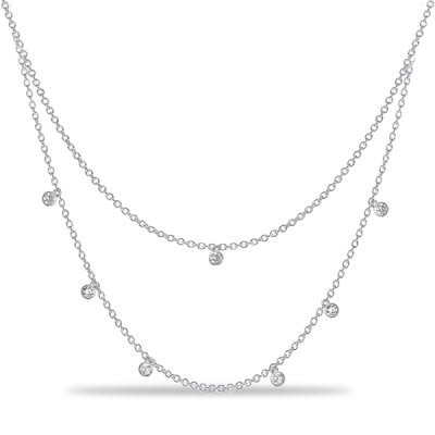 Italo Double Row Bezel Set Round Cut Chain Necklace For Women
