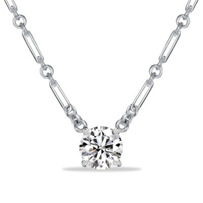 Italo Unique Chain White Sapphire Round Cut Pendant Necklace (2 CT. TW.)