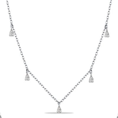 Italo Pear Cut White Sapphire Station Necklace Chain Necklace For Women