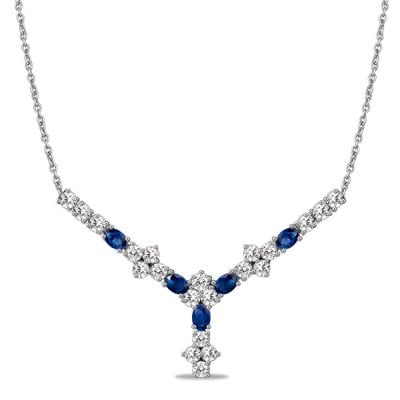 Italo Floral Oval & Round Cut Blue Sapphire Necklace For Women