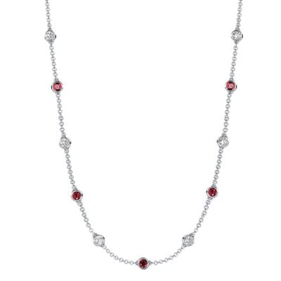 Italo Bezel Setting White & Ruby Tennis Necklace For Women