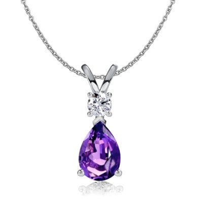 Italo Teardrop Pear Cut Amethyst Pendant Necklace For Women