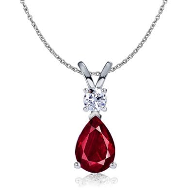 Italo Teardrop Pear Cut Ruby Pendant Necklace For Women