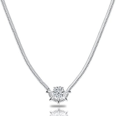 Italo Multi Prong Round Cut 2mm Snake Bone Chain Necklace For Women