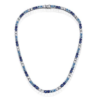 Italo 4.5 MM Round Cut Blue Sapphire Blue Topaz Tennis Necklace For Women