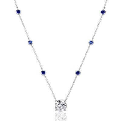 Italo Bezel Setting Round Cut Blue & White Sapphire Pendant Necklace