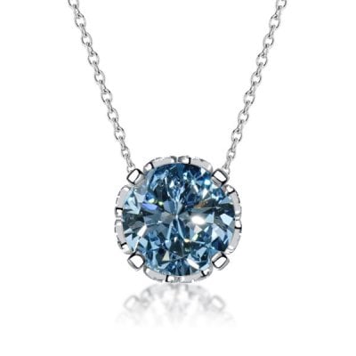 Italo Round Cut Filigree Blue Topaz Pendant Necklace For Women