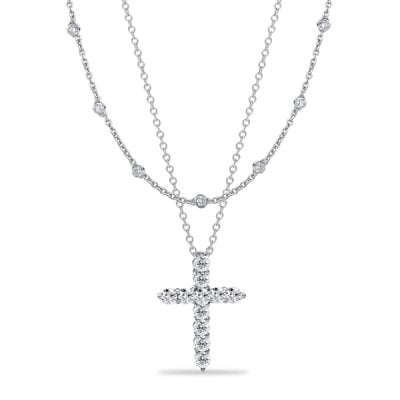 Italo Bezel Setting Round Cut Cross Layering necklaces For Women