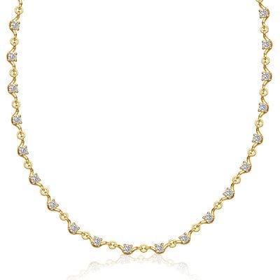Italo Golden Scalloped Necklace Round Cut Tennis Necklace For Women