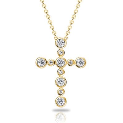Italo Golden Bezel Setting Round Cut Silver Cross Necklace For Women