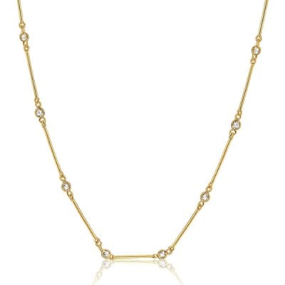 Italo Golden 3 MM Round Cut Station Necklace Tennis Necklace For Women