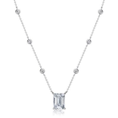 Italo Bezel Setting Emerald Cut Pendant Necklace For Women