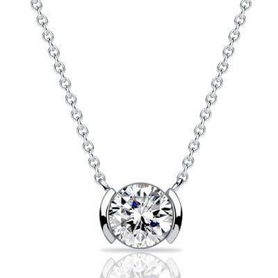 Italo Half Bezel Round Cut Pendant Necklace For Women