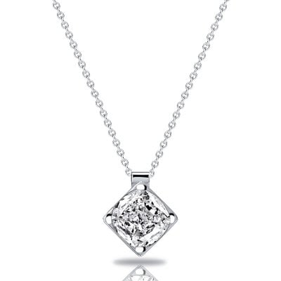 Italo White Sapphire Cushion Cut Solitaire Pendant Necklace For Women
