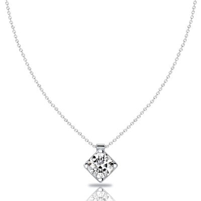 Italo White Sapphire Cushion Cut Solitaire Pendant Necklace For Women