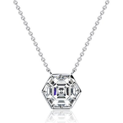 Italo Multi Prong Hexagon Cut White Sapphire Pendant Necklace For Women