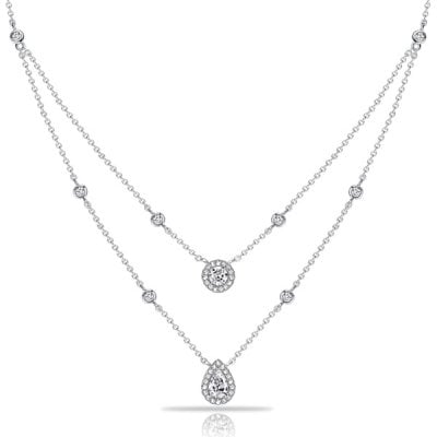 Italo Halo Pear & Round Cut White Sapphire Layering necklaces For Women