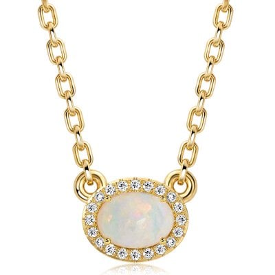 Italo Halo Opal Oval Cut Pendant Necklace For Women Opal Jewelry