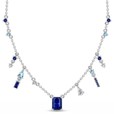Italo Emerald Cut Blue Sapphire Pendant Necklace For Women Bosphorus Vintage Necklace
