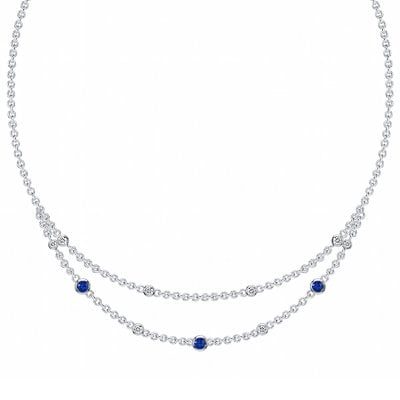 Italo Bezel Setting Blue & White Sapphire Layering necklaces For Women