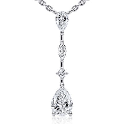 Italo Pear Cut White Sapphire Lariat Necklace Pendant Necklace For Women
