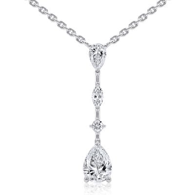 Italo Pear Cut White Sapphire Lariat Necklace Pendant Necklace For Women