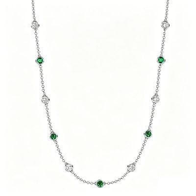 Italo Emerald & White Sapphire Bezel Set Tennis Necklace For Women