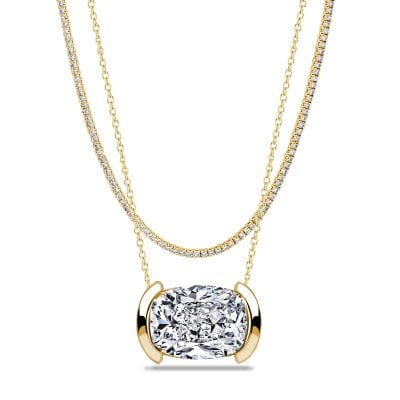 Italo Half-bezel White Sapphire Cushion Cut Layering Necklaces For Women