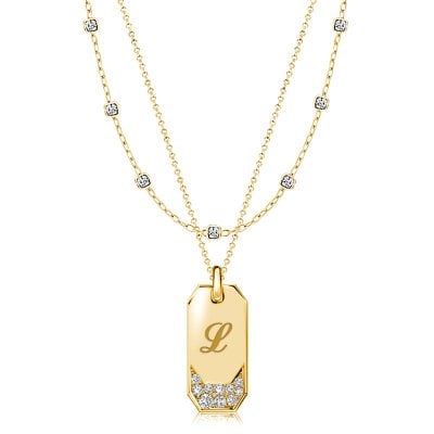 Italo Bezel Setting Engraved Initial Personalized Layering Necklaces For Women