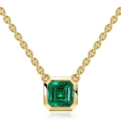 Italo Bezel Setting Asscher Cut Emerald Sapphire Pendant Necklace For Women