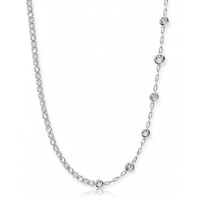 Italo Split White Sapphire Round Cut Bezel Set Necklace For Women