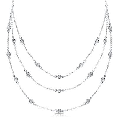 Italo Bezel Pear & Round Cut Triple Row Layering necklace For Women