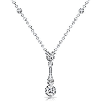 Italo Bezel Setting Round Cut Lariat Necklace Pendant Necklace For Women