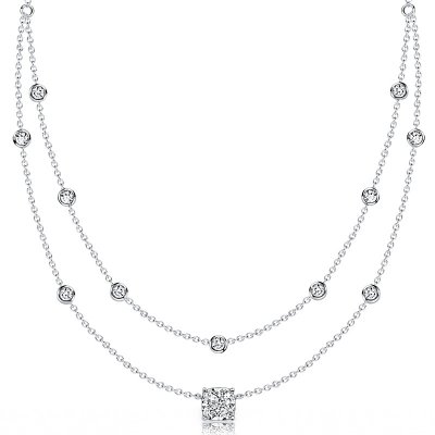 Italo Bezel Setting Round & Cushion Cut Layering necklaces For Women