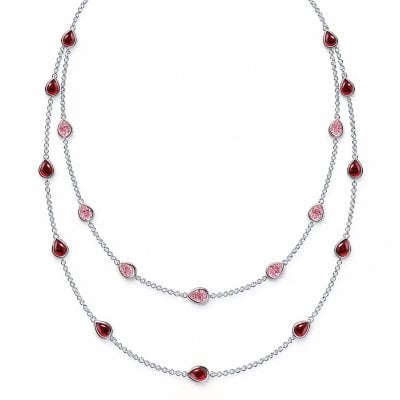 Italo Bezel Setting Pear Cut Ruby & Pink Sapphire Layering necklaces For Women