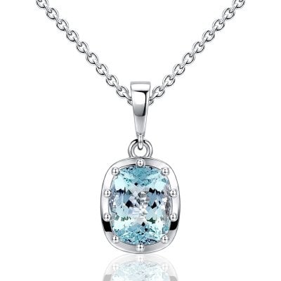 Italo Bezel Setting Aquamarine Elongated Cushion Cut Pendant Necklace