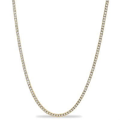 Italo Golden 3.00 MM White Sapphire Round Cut Tennis Necklace For Women