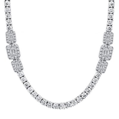 Italo Halo Emerald & Round Cut Tennis Necklace For Women