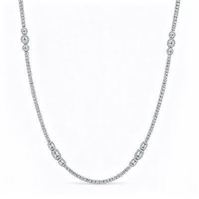 Italo Halo Emerald & Round Cut Tennis Necklace For Women