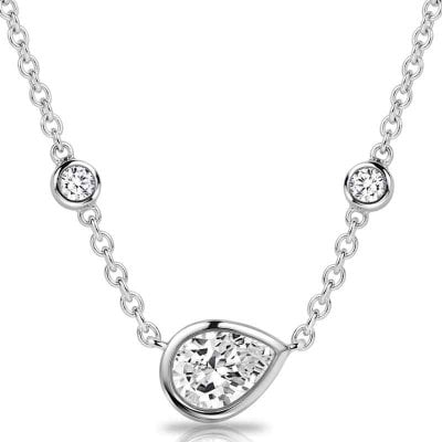 Italo Bezel Set Pear Cut White Sapphire Pendant Necklace For Women