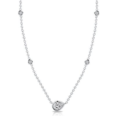 Italo Bezel Set Pear Cut White Sapphire Pendant Necklace For Women